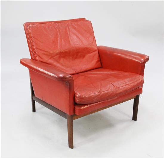 Finn Juhl for France & Son. A Danish leather and rosewood jupiter chair, c.1960,